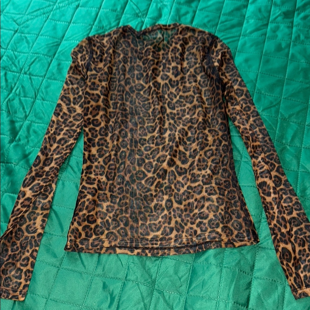 Leopard Print Sheer Long Sleeve Top